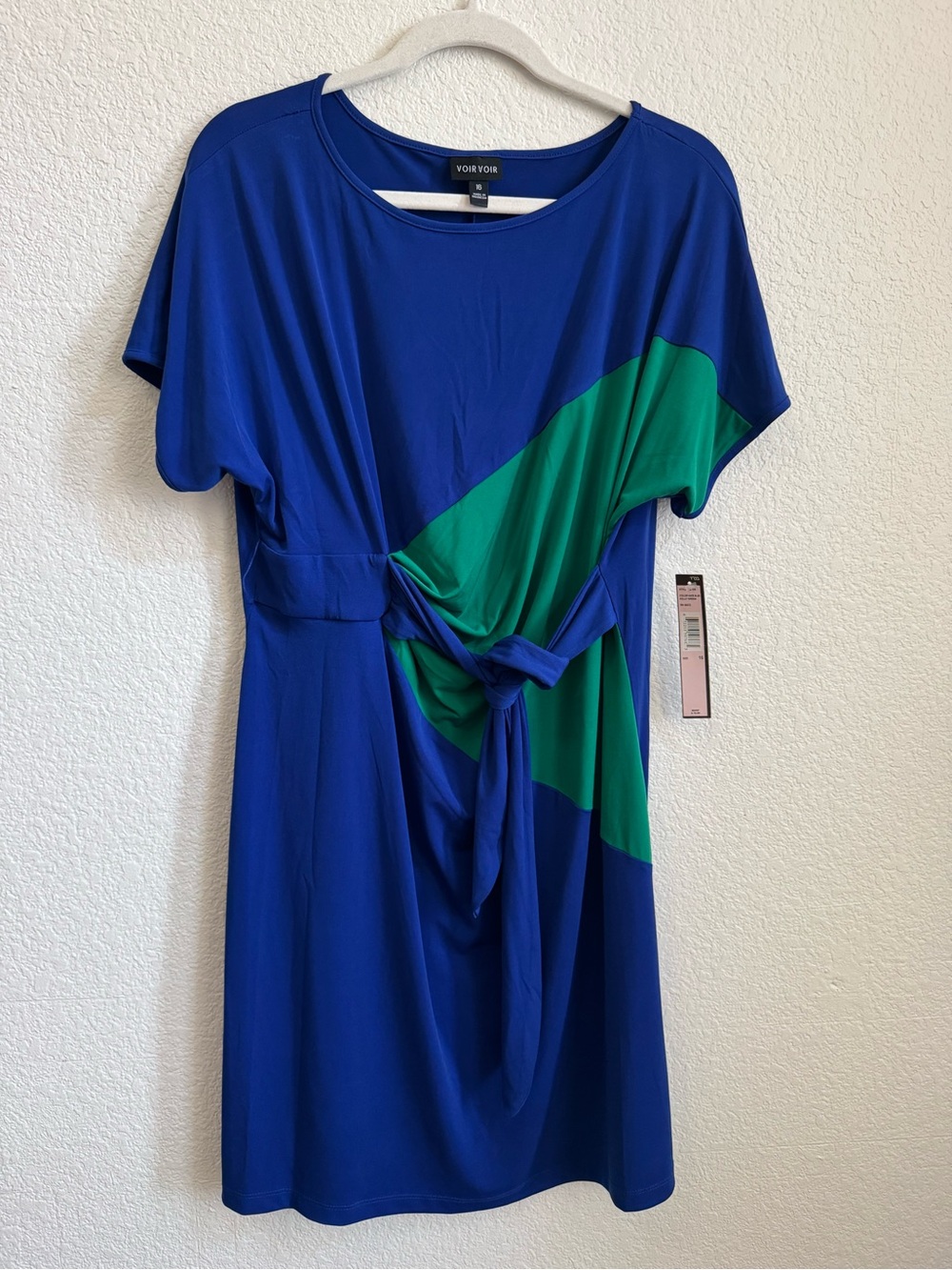 Voir Voir Royal Blue and Green Knot-Front Midi Dress
